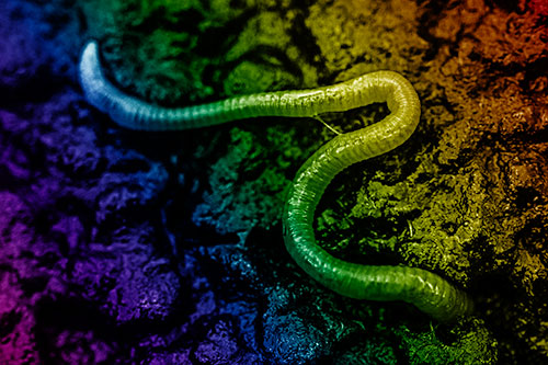 Slimy Earthworm Stuck Between Damp Pavement Crevice (Rainbow Shade)