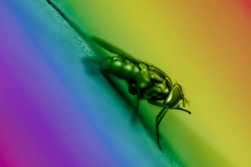 Sloping Perched Cluster Fly Cleaning Itself (Rainbow Shade)
