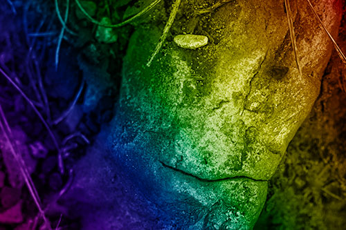 Smirking Battered Rock Face (Rainbow Shade Photo)