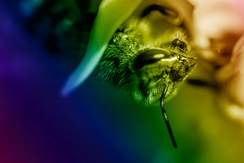 Snarling Honey Bee Clinging Flower Petal (Rainbow Shade Photo)