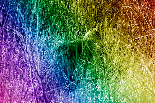 Sneaking Coyote Hunting Through Trees (Rainbow Shade Photo)