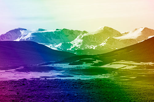 Snow Capped Mountains Behind Hills (Rainbow Shade Photo)