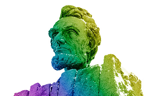 Snow Covering Presidents Statue (Rainbow Shade Photo)