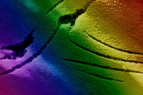 Snowy Bird Footprint Claw Marks (Rainbow Shade Photo)