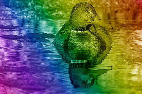 Soaked Mallard Duck Casts Pond Water Reflection (Rainbow Shade Photo)