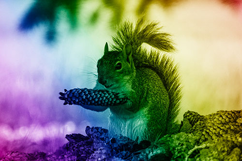 Squirrel Eating Pine Cones (Rainbow Shade Photo)