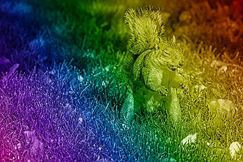 Squirrel Enjoying Breakfast Among Fallen Autumn Leaves (Rainbow Shade)