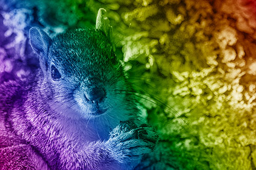 Squirrel Holding Food Atop Tree Branch (Rainbow Shade Photo)