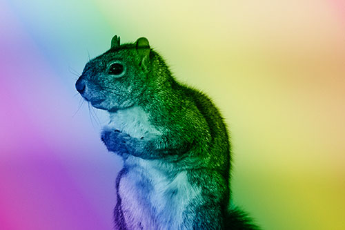 Squirrel Holding Food Tightly Amongst Chest (Rainbow Shade Photo)