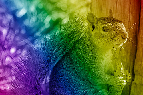 Squirrel Holding Watermelon Slice Glancing Sideways (Rainbow Shade)