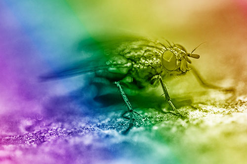 Standing Cluster Fly Getting Suntan Atop Rock (Rainbow Shade)