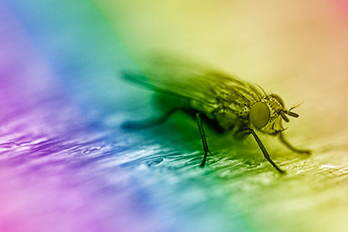 Standing Cluster Fly Resting Atop Wood (Rainbow Shade)