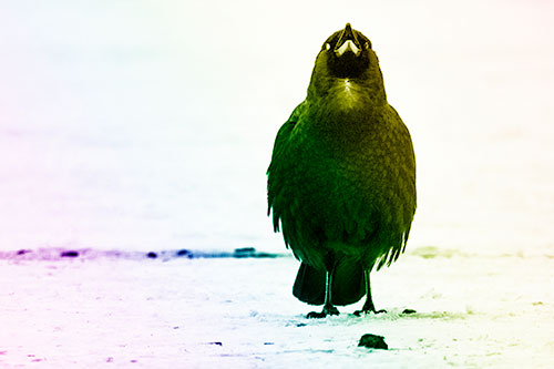 Standing Crow Cawing Loudly (Rainbow Shade Photo)