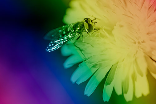 Striped Hoverfly Pollinating Flower (Rainbow Shade Photo)