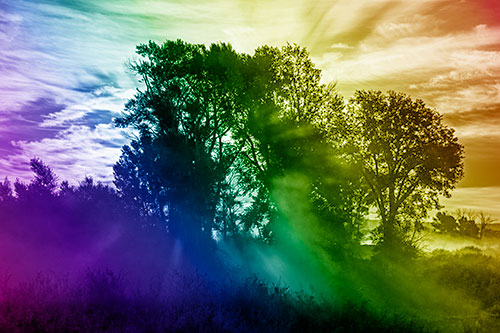Sunlight Rays Burst Through Fog Surrounded Trees (Rainbow Shade)