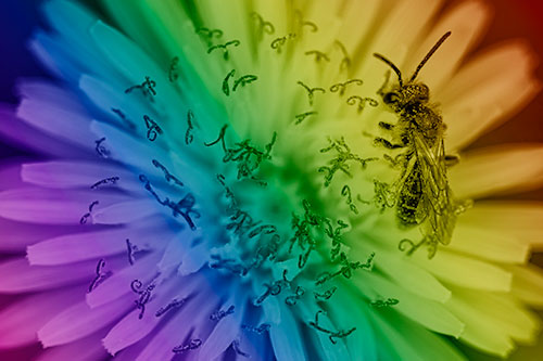 Sweat Bee Collecting Dandelion Pollen (Rainbow Shade Photo)