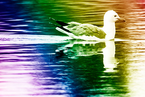 Swimming Seagull Lake Water Reflection (Rainbow Shade Photo)