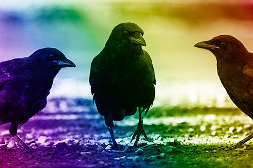 Three Crows Plotting Their Next Move (Rainbow Shade Photo)
