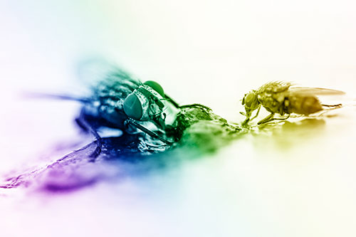 Two Hungry Cluster Flies Feasting Together (Rainbow Shade)