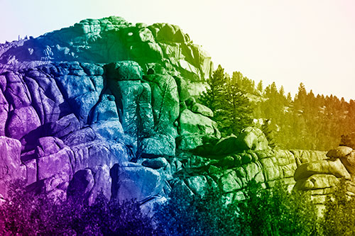 Two Towering Rock Formation Mountains (Rainbow Shade Photo)