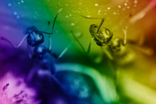Two Vertical Climbing Carpenter Ants (Rainbow Shade Photo)
