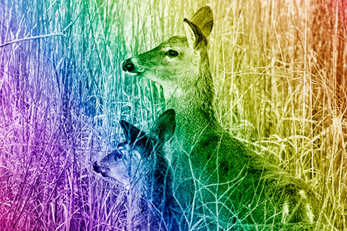 Two White Tailed Deer Scouting Terrain (Rainbow Shade Photo)