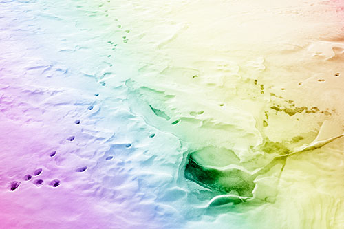 V Shaped Footprint Path Across Frozen Snow Covered River (Rainbow Shade Photo)