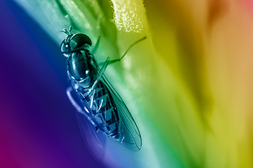 Vertical Leg Contorting Hoverfly (Rainbow Shade Photo)