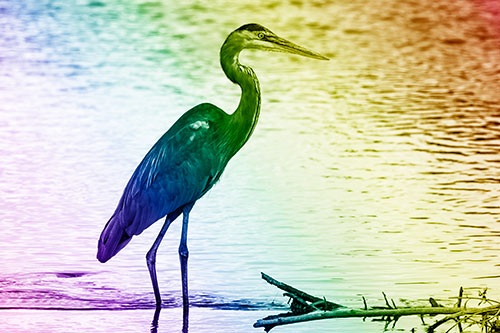 Wading Great Blue Heron Hunting Fish (Rainbow Shade Photo)