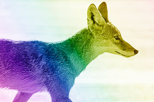 Walking Coyote Crossing Empty Road (Rainbow Shade)