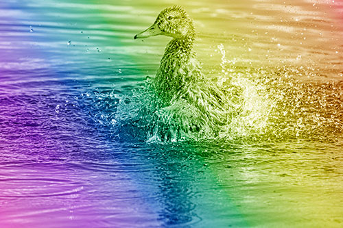 Water Splashing Mallard Duck Taking Bird Bath (Rainbow Shade)