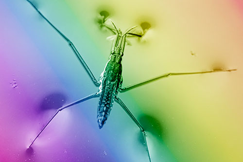 Water Strider Perched Atop Calm River (Rainbow Shade Photo)