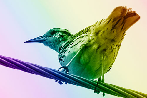 Western Meadowlark Keeping Watch Atop Powerline Wire (Rainbow Shade)