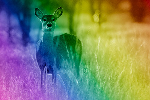White Tailed Deer Watches With Anticipation (Rainbow Shade Photo)