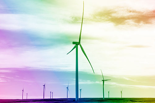 Wind Turbine Cluster Standing Tall Among Horizon (Rainbow Shade)