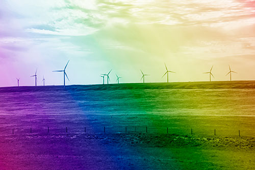 Wind Turbines Scattered Along Prairie Horizon (Rainbow Shade)