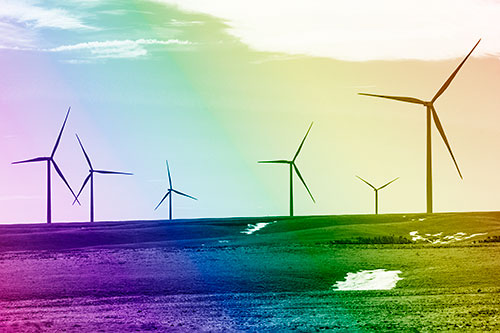 Wind Turbines Scattered Around Melting Snow Patches (Rainbow Shade Photo)