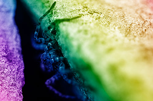 Wolf Spider Peeking Out Rock Crevice (Rainbow Shade)