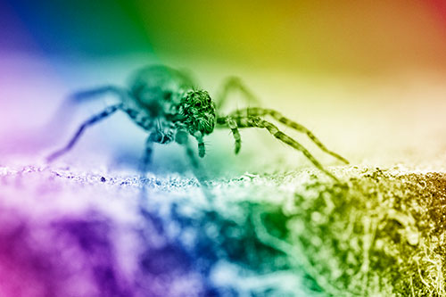 Wolf Spider Standing Along Rock Edge (Rainbow Shade)
