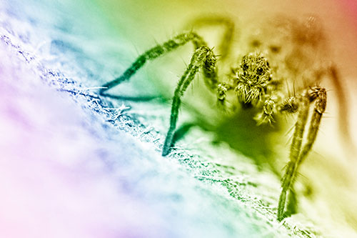Wolf Spider Watching Among Sloping Rock (Rainbow Shade)