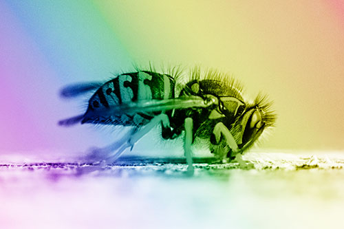Yellowjacket Wasp Chewing Wood (Rainbow Shade)