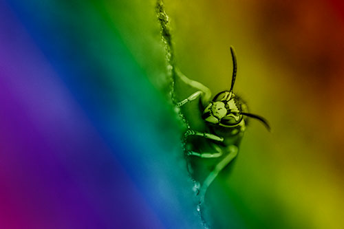 Yellowjacket Wasp Crawling Rock Vertically (Rainbow Shade)
