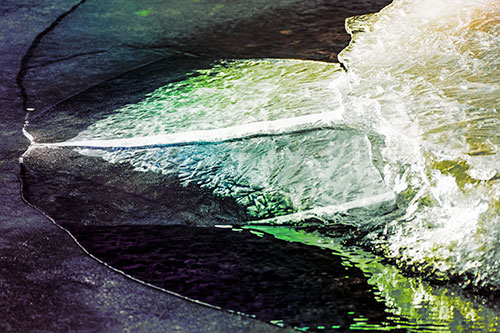 Abstract Ice Sculpture Forms Atop Frozen River (Rainbow Tint Photo)
