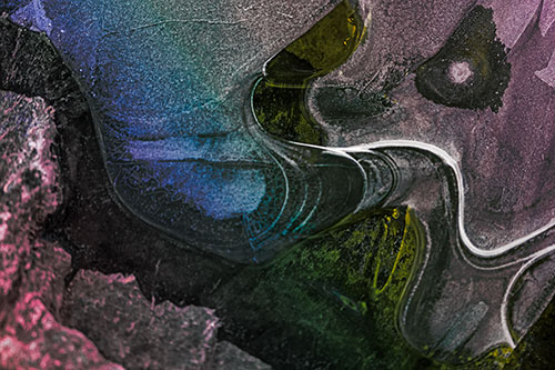 Angry Fuming Frozen River Ice Face (Rainbow Tint Photo)