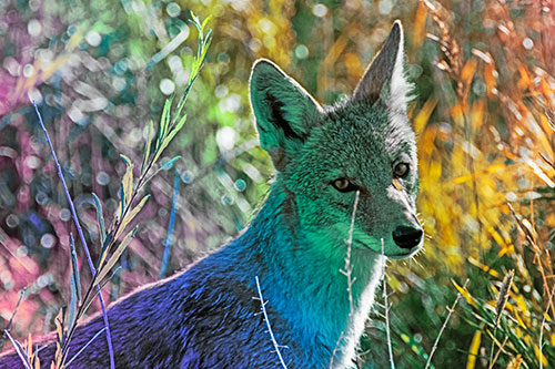 Bashful Coyote Spots Human (Rainbow Tint Photo)