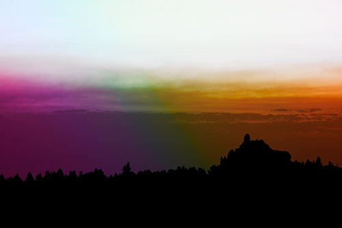 Blood Cloud Sunrise Behind Mountain Range Silhouette (Rainbow Tint Photo)
