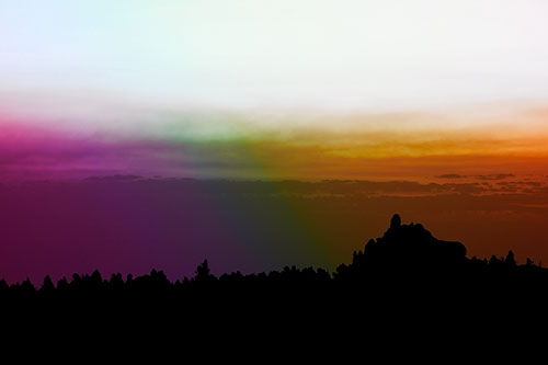 Blood Cloud Sunrise Behind Mountain Range Silhouette (Rainbow Tint)