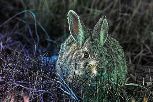Bunny Rabbit Lying Down Among Grass (Rainbow Tint Photo)