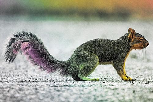 Closed Eyed Squirrel Meditating (Rainbow Tint Photo)