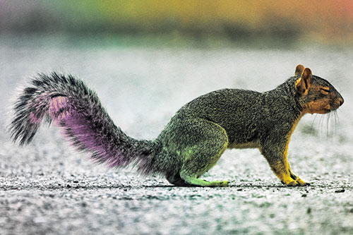 Closed Eyed Squirrel Meditating (Rainbow Tint)